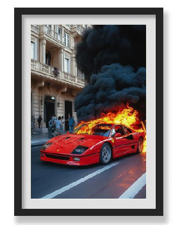 BURNING FERRARI WALL ART