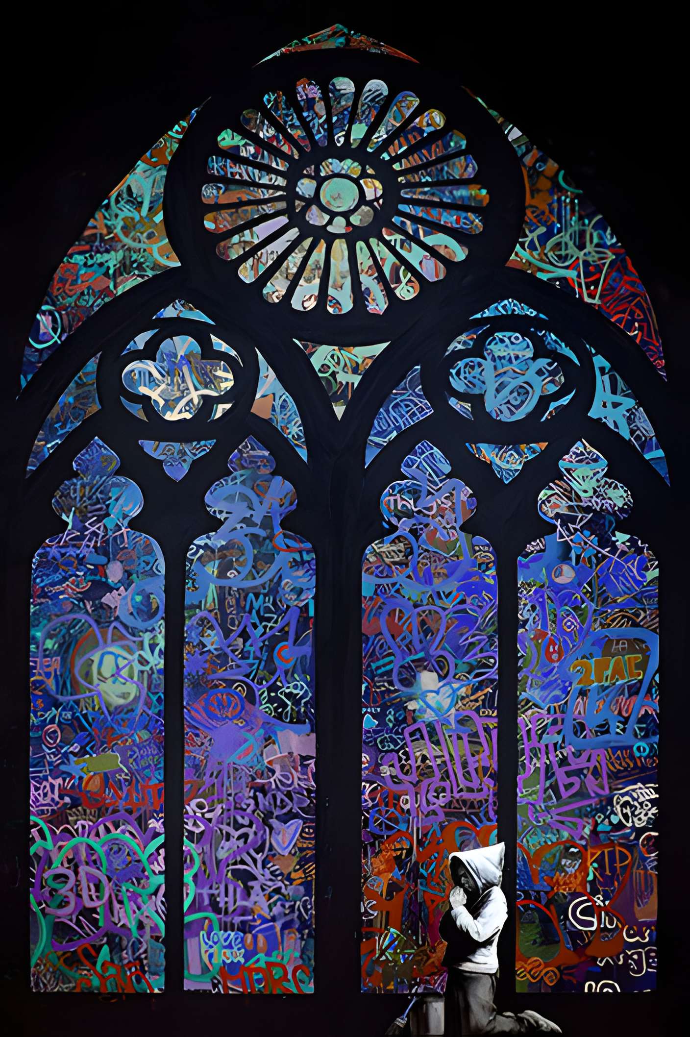 GRAFFITI STAINED GLASS WALL ART