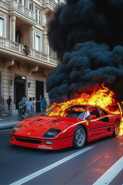 BURNING FERRARI WALL ART